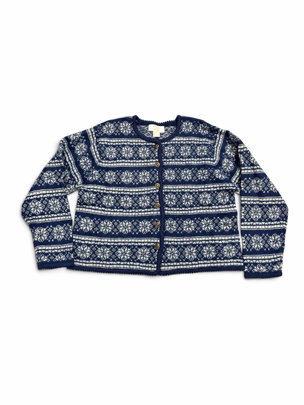 Vintage Tally Ho Cadet Blue Wool Fair Isle SHORT Boxy Cardigan Sweater